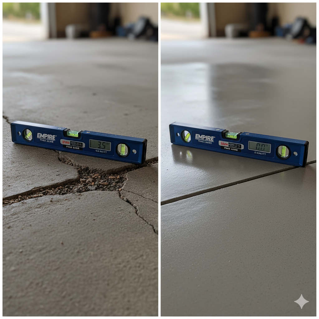 A perfectly leveled driveway after polyjacking repair in Utah