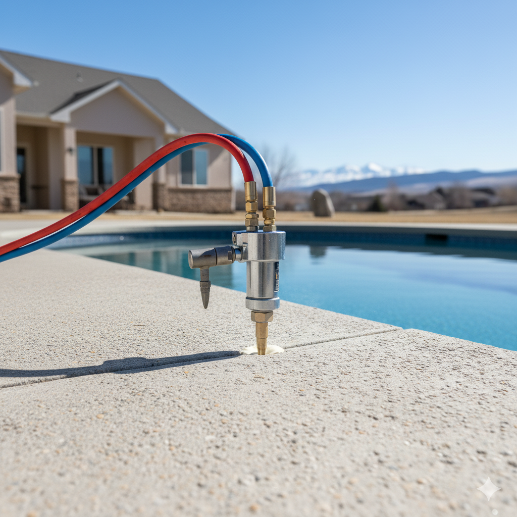 Fixing a sunken concrete pool deck with polyjacking