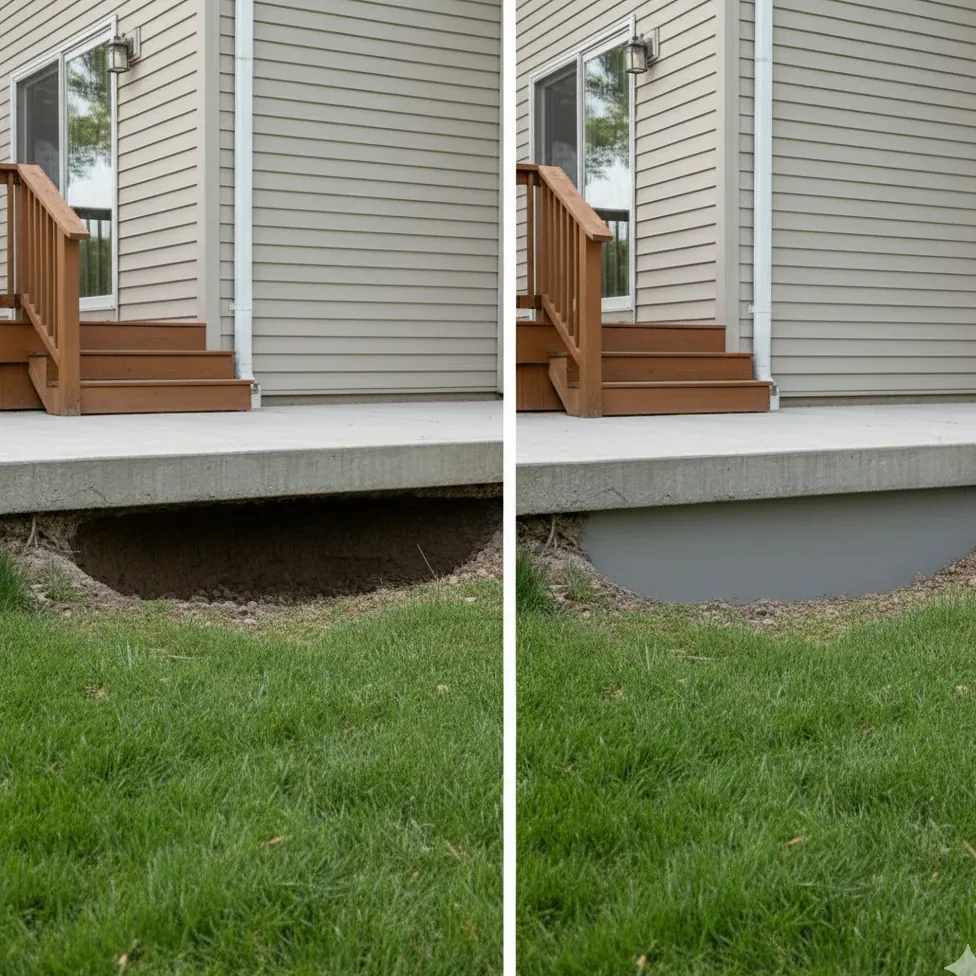 Void filling and foam stabilization under a slab